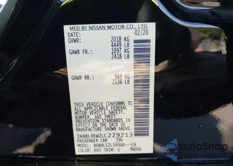 2020 Nissan Altima Sl Intelligent Awd из США, поврежденный, VIN 1N4BL4EW2LC229213